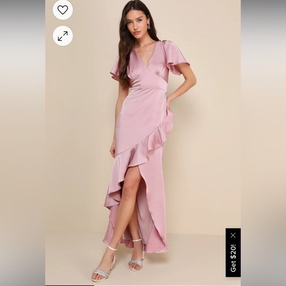Lulus Dresses & Skirts - Eternal Bond Blush Satin Ruffle Flutter Sleeve Maxi